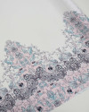 Tecido Crepe Silk Italiano Barrado Duplo Boho Floral Azul, Rosa e Branco