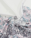 Tecido Crepe Silk Italiano Barrado Duplo Boho Floral Azul, Rosa e Branco