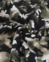 Tecido Sarja com Elastano Italiano Estampa Camuflada Offwhite, Verde Militar e Preto