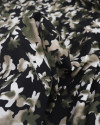Tecido Sarja com Elastano Italiano Estampa Camuflada Offwhite, Verde Militar e Preto