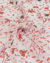 Tecido Crepe Chiffon Italiano Brocado Folhas e Ramos Vermelho e Branco