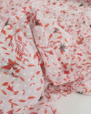 Tecido Crepe Chiffon Italiano Brocado Folhas e Ramos Vermelho e Branco