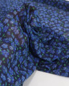 Tecido Crepe Chiffon Italiano Tapete Floral Verde, Azul e Preto