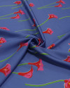 Tecido Crepe Silk Macro Flores Vermelho, Verde e Azul