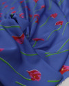 Tecido Crepe Silk Macro Flores Vermelho, Verde e Azul