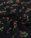 Tecido Viscose Mini Rosas Verde, Vermelho e Preto