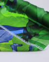 Tecido Crepe Silk Italiano Cavalos em Rascunho Sobrepostos Azul e Tons de Verde
