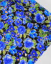 Tecido Crepe de Viscose Italiano Pintura Floral Verde, Tons de Azul e Preto