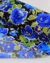 Tecido Crepe de Viscose Italiano Pintura Floral Verde, Tons de Azul e Preto