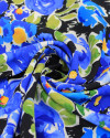 Tecido Crepe de Viscose Italiano Pintura Floral Verde, Tons de Azul e Preto