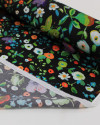 Tecido Viscose Acetinada Italiano Campo Floral Colorido e Preto