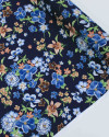 Tecido Viscose Sarjada Italiano Campo de Flores Colorido e Azul Marinho Noite