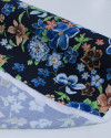 Tecido Viscose Sarjada Italiano Campo de Flores Colorido e Azul Marinho Noite