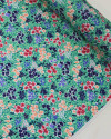 Tecido Viscose Acetinada Italiano Micro Tapee Floral Colorido e Verde Tiffany