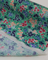 Tecido Viscose Acetinada Italiano Micro Tapee Floral Colorido e Verde Tiffany