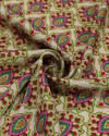 Tecido Crepe Silk Italiano Estampa Paisley Tons de Rosa, Verde e Creme