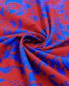Tecido Tricoline Italiano Campo Floral Abstrato Azul e Vermelho