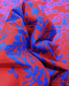 Tecido Tricoline Italiano Campo Floral Abstrato Azul e Vermelho