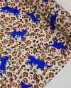 Tecido Crepe Texturizado Italiano Animal Print e Onças Azul, Tons de Marrom e Bege