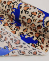 Tecido Crepe Texturizado Italiano Animal Print e Onças Azul, Tons de Marrom e Bege