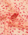 Tecido Crepe Chiffon Italiano Micro Tapete Floral Rosa Pink e Creme