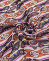 Tecido Crepe Chiffon Texturizado Italiano Listras Estampadas Roxo, Vermelho e Creme