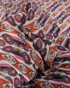 Tecido Crepe Chiffon Texturizado Italiano Listras Estampadas Roxo, Vermelho e Creme