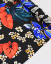 Tecido Crepe Silk Italiano Macro Folhas e Flores Colorido e Preto