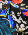 Tecido Crepe Silk Italiano Macro Folhas e Flores Colorido e Preto