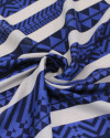 Tecido Crepe Silk Italiano Listras Estampadas Tons de Azul e Bege