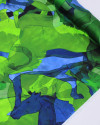 Tecido Crepe Silk Italiano Cavalos em Rascunho Sobrepostos Azul e Tons de Verde