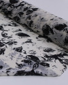 Tecido Crepe Chiffon Texturizado Italiano Estampa Abstrata Preto e Offwhite