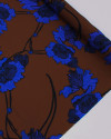 Tecido Viscose Sarjada Italiano Macro Flores Tons de Azul e Marrom