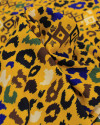 Tecido Crepe de Viscose Italiano Animal Print e Listras Verticais Colorido e Amarelo