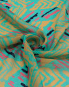 Tecido Crepe Chiffon Italiano Estampa Geométrica Abstrata Salmão, Rosa e Verde Água