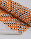 Tecido Micro Fibra Alfaiataria Italiano Micro Figuras Abstratas Preto, Branco e Laranja