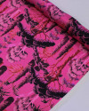Tecido Viscose Acetinada Italiano Árvores Preto e Tons de Rosa