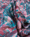 Tecido Crepe Chiffon Italiano Texturizado Italiano Pinceladas Abstratas Marrom, Verde e Tons de Rosa
