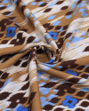Tecido Viscose Italiano Esampa Geométrica Abstrata Azul, Tons de marrom e Offwhite