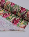 Tecido Viscose Mista Italiano Aquarela Colorido e Pêssego