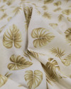 Tecido Linho Misto Camisaria Folhagens Tons de Bege e Offwhite