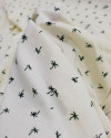 Tecido Linho Misto Camisaria Micro Palmeiras Verde Esmeralda e Offwhite