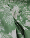 Tecido Linho Misto Camisaria Folhagens e Flores Branco e Verde