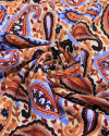 Tecido Viscose Texturizada Estampa Paisley Colorido e Bege
