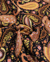 Tecido Viscose Texturizada Estampa Paisley Tons Terrosos e Preto