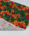 Tecido Viscose Texturizada Flores em Aquarela Laranja, Vermelho e Verde