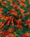 Tecido Viscose Texturizada Flores em Aquarela Laranja, Vermelho e Verde