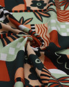 Tecido Viscose Texturizada Multi Estampa Terracota e Verde