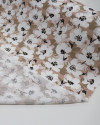 Tecido Viscose Texturizada Tapete Floral Branco e Nude
