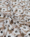 Tecido Viscose Texturizada Tapete Floral Branco e Nude